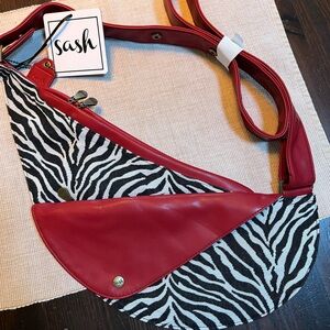 NWT Sash Cross Body Bag Red Faux Leather and Zebra Fabric